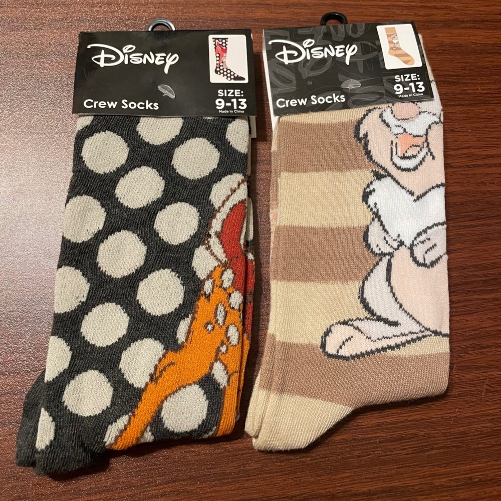Disney Bambi Thumper 2 pair crew socks unisex new women shoe size 9-13 men 7-11